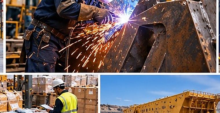 Welder cutting a heavy steel section in a workshop